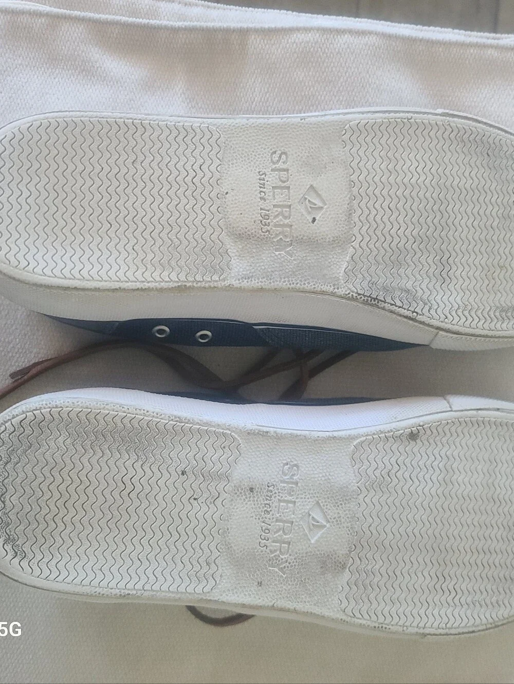 Sperry Navy Canvas Boat Shoes with Tan Laces Size 11